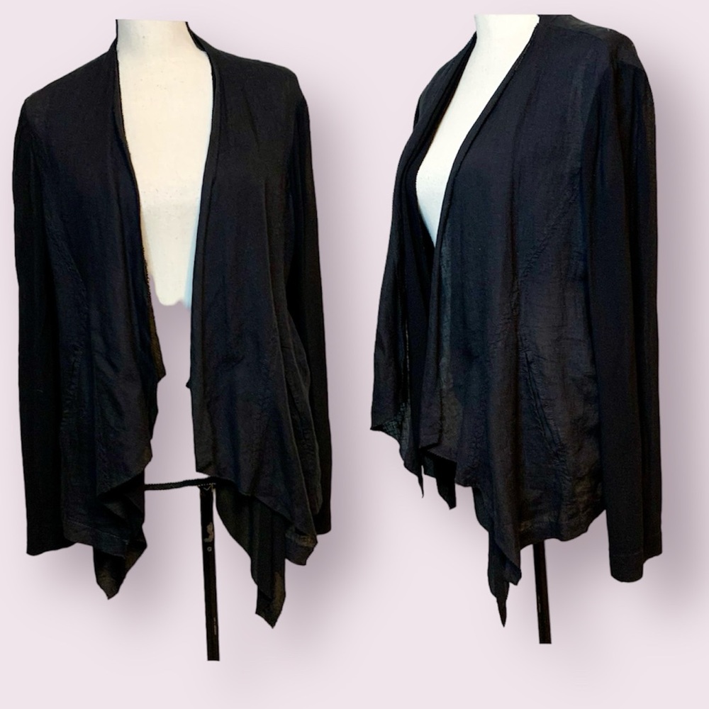 Pure DKNY Open Waterfall Front Drapey Linen Jacket Black Size Medium